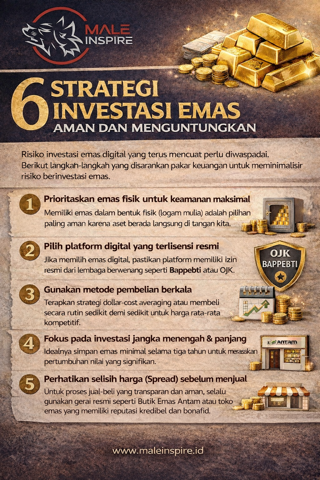 Infografis: 6 Tips Investasi Emas Aman dan Menguntungkan