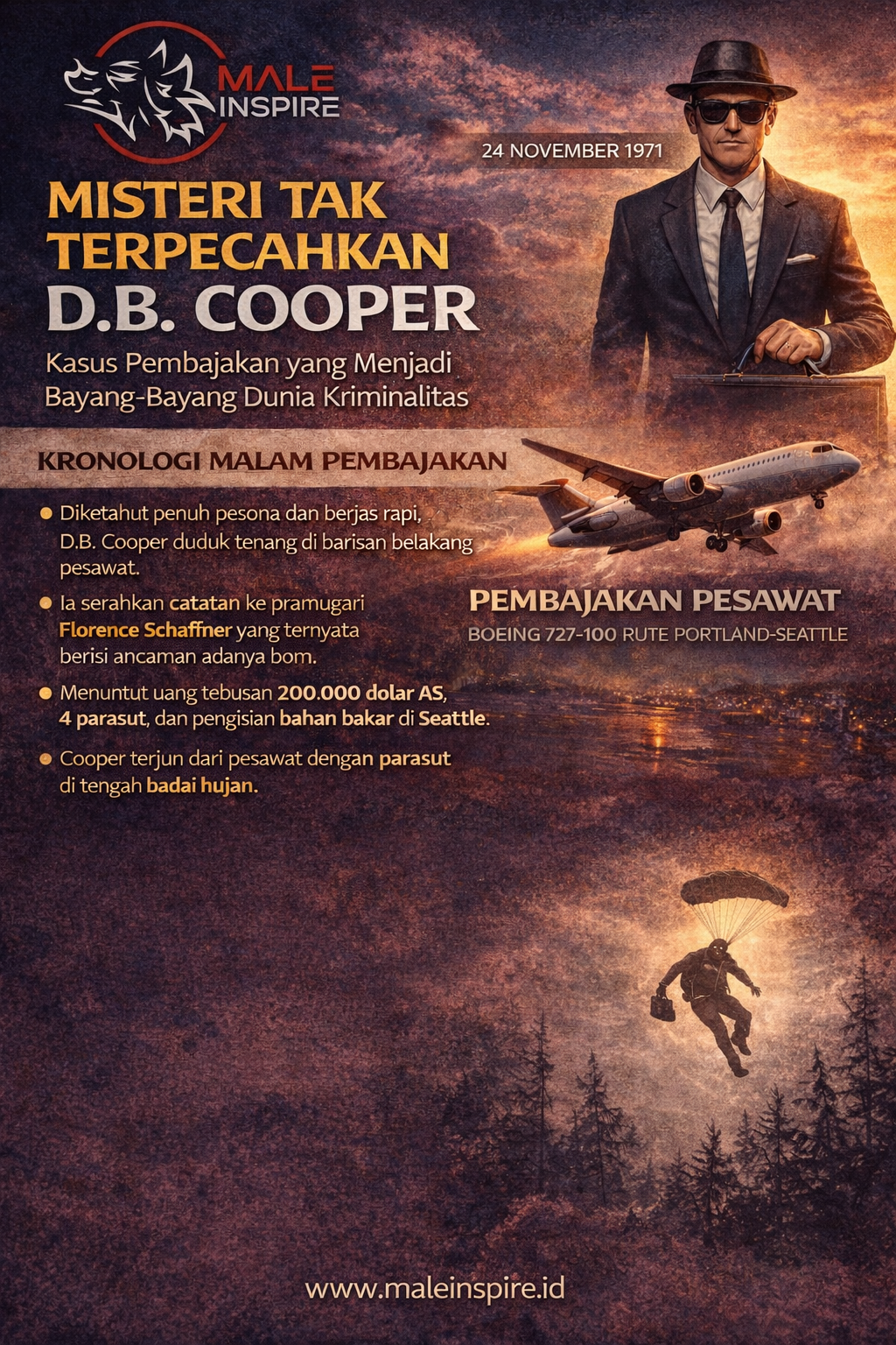 Infografis: Misteri DB Cooper dan Pembajakan Pesawat yang Tak Terpecahkan