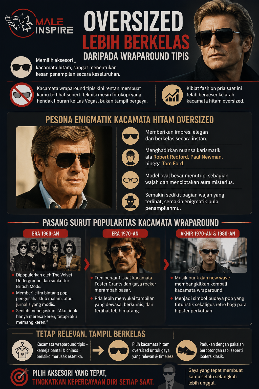Infografis: Kacamata Hitam Oversized vs Model Wraparound